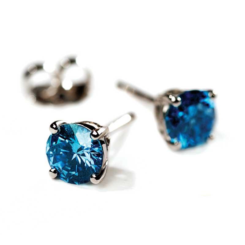 18K White Gold Blue Diamond Earrings (1 ctw)