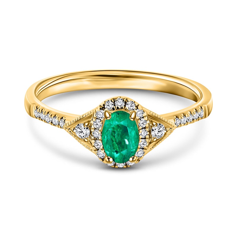 14k Yellow Gold Oval  Emerald & Diamond Ring