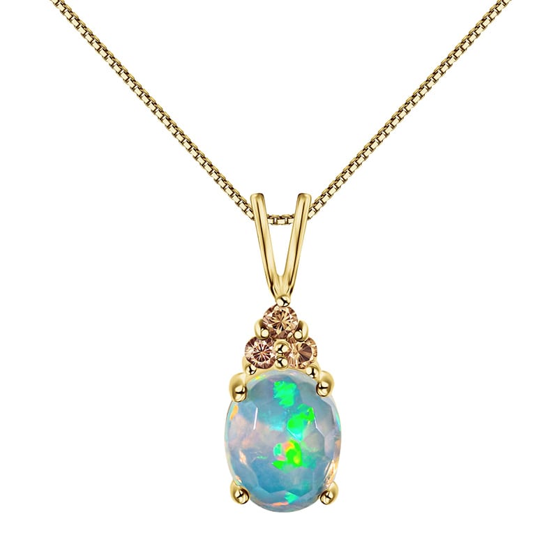 10K Yellow Gold Honeycomb Opal and Champagne Diamond Necklace