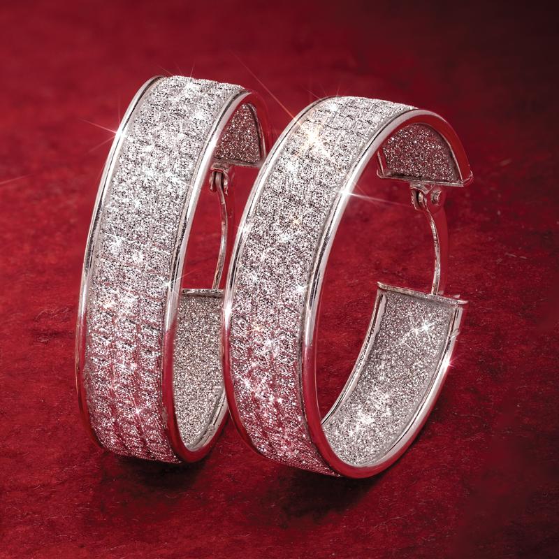 Rhodium-Finished Sterling Silver Sparkle Hoops