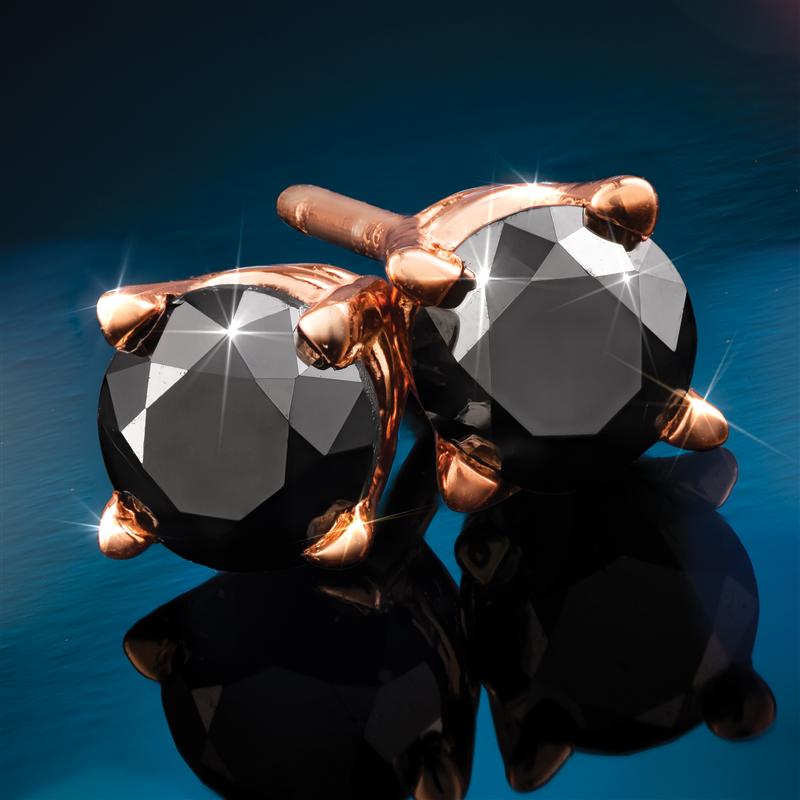 Rose Gold-finished Sterling Silver Noire Black Diamond Stud Earrings
