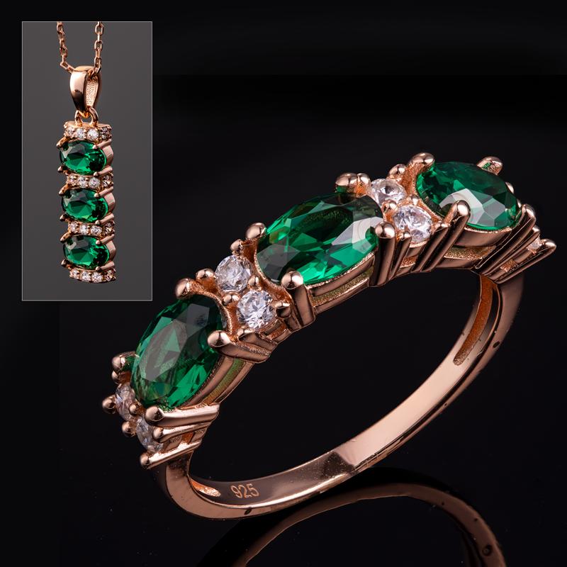 Stress-Free Glamour Ring & Necklace (Emerald Green)