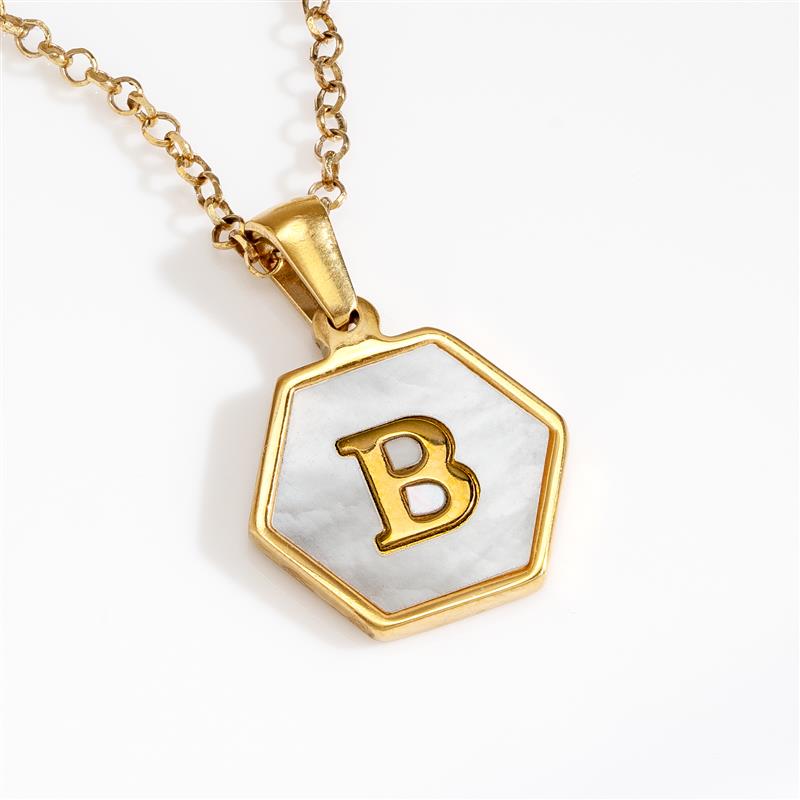 Mother-of-Pearl Gold Initial Pendant & Chain (Letter B)