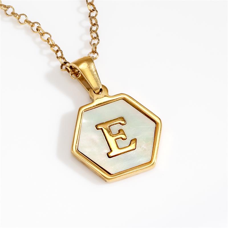 Mother-of-Pearl Gold Initial Pendant & Chain (Letter E)