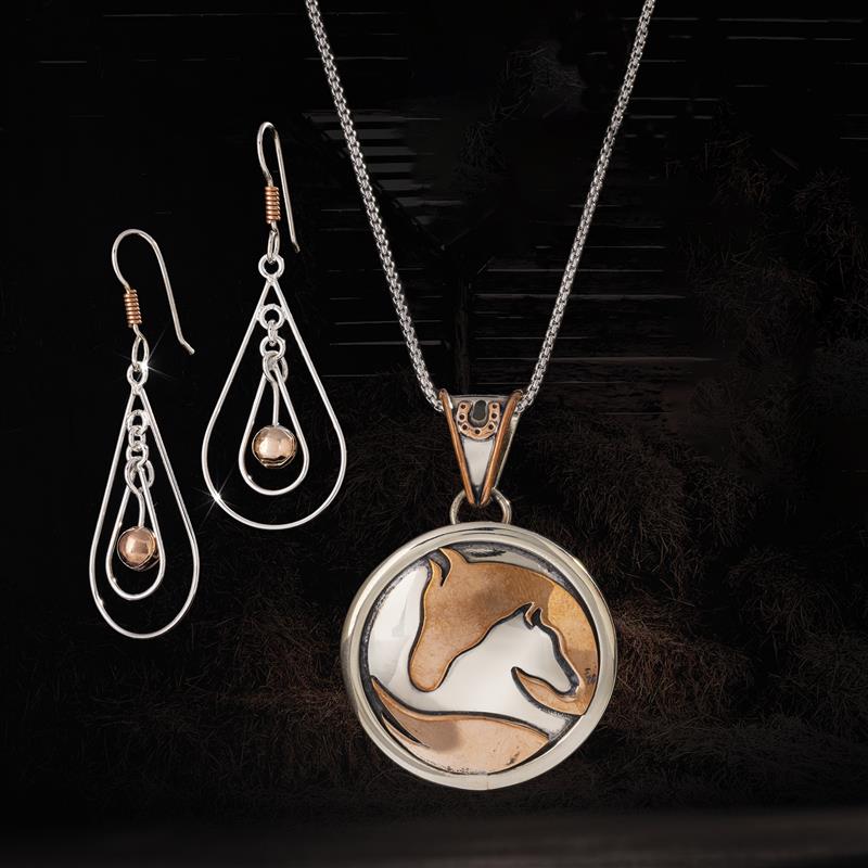 Copper Horse Pendant, Chain & Earrings