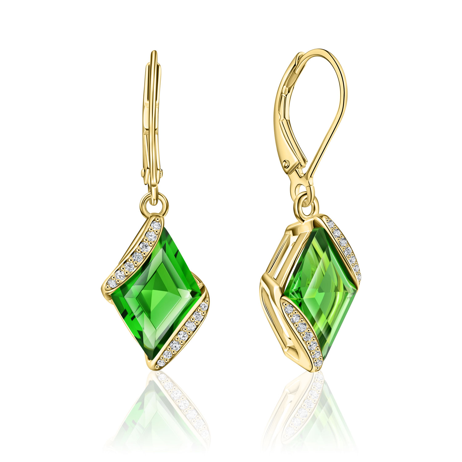 Green Helenite & Diamond Earrings