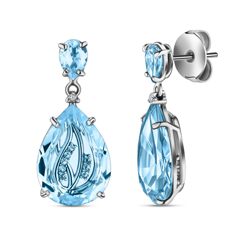 Sterling Silver Swiss Blue Topaz and White Topaz Collection Earrings