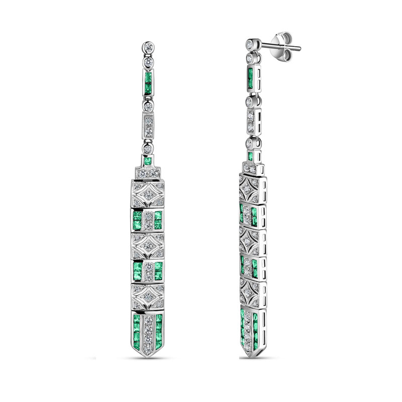 Sterling Silver Emerald and Moissanite Earrings