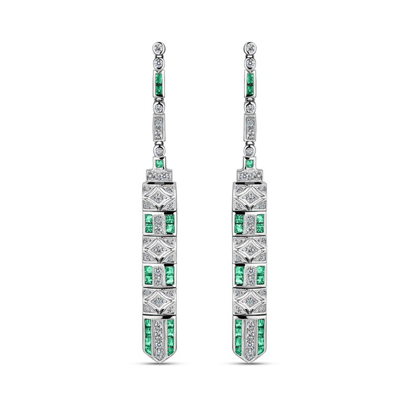 Sterling Silver Emerald and Moissanite Earrings