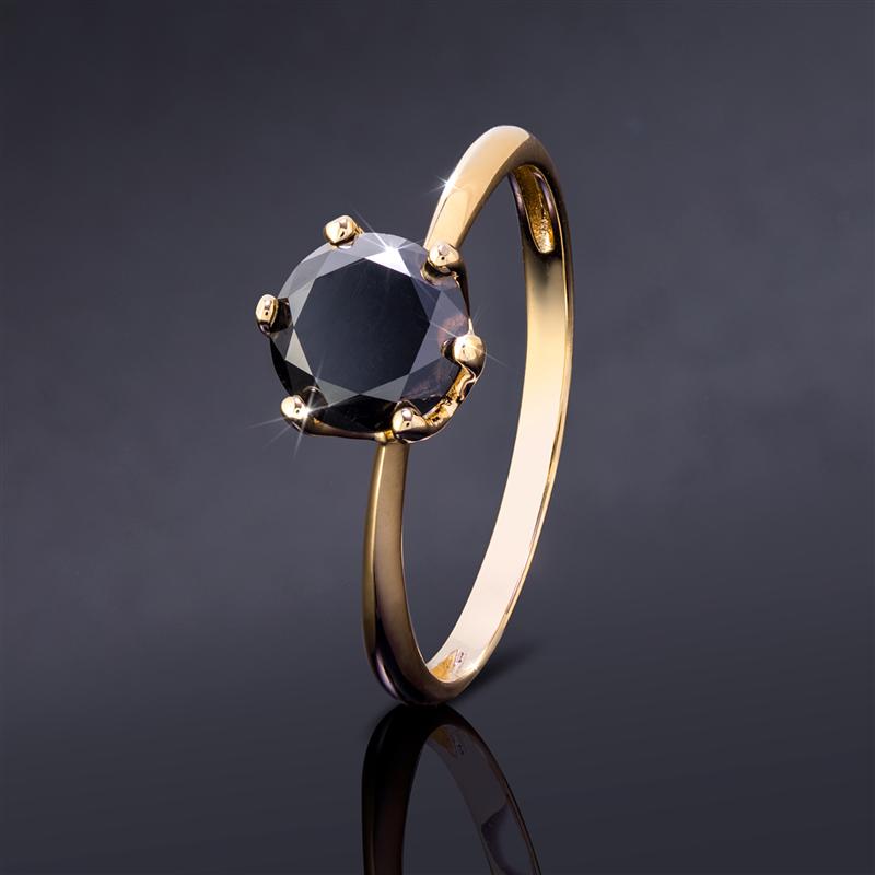 Noire Black Diamond Solitaire Ring 1ct (Yellow Gold-finished Sterling Silver)