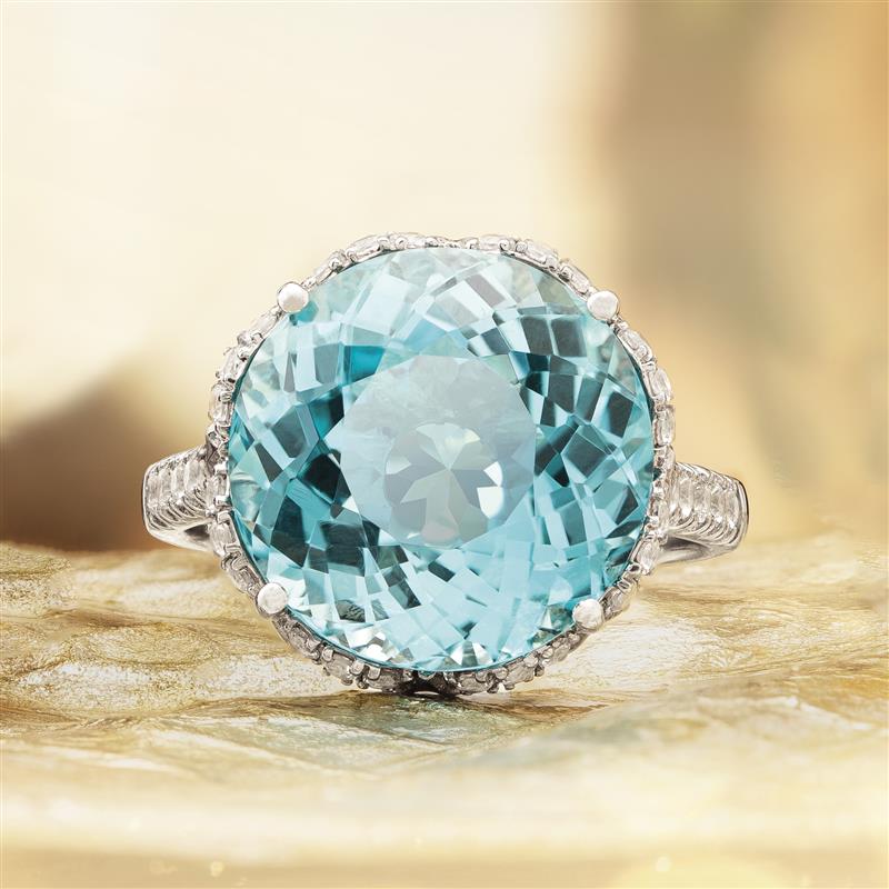 Signature Cut Rhodium-Finished Sterling Silver Blue Topaz Ring