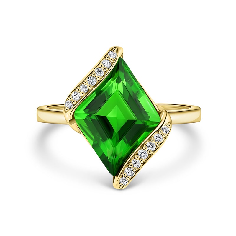 14K Green Helenite & Diamond Ring