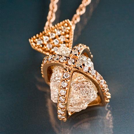 14K Gold Caged Raw Diamond Necklace