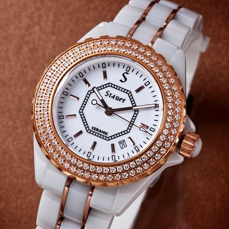 Ladies Rose Gold-finished  DiamondAura Ceramic Watch  300 in Stauer ...