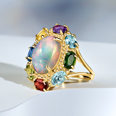 Multi-colored opal stone ring