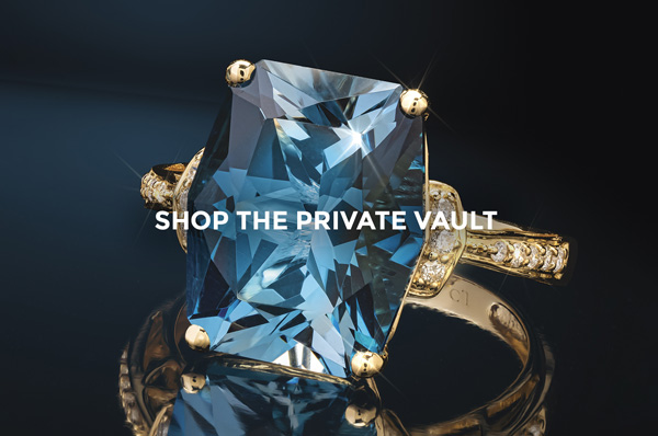 Large Blue Stone ring with words 'Shop The Private Vault'