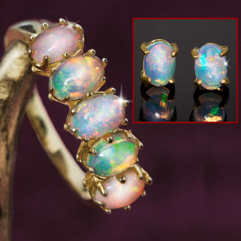 Five-Star Opal Anniversary Ring & Earrings