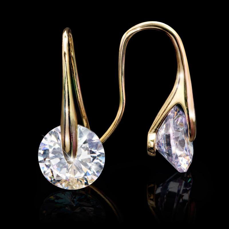 Solitaire Drop Earrings - Gold Finished