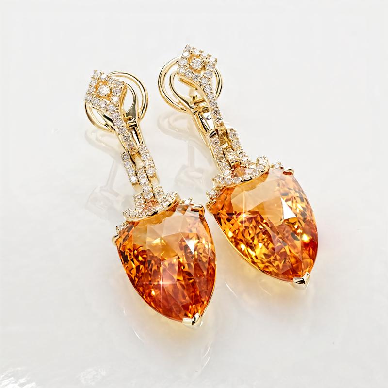 18K Gold Madiera Citrine & Diamond Earrings