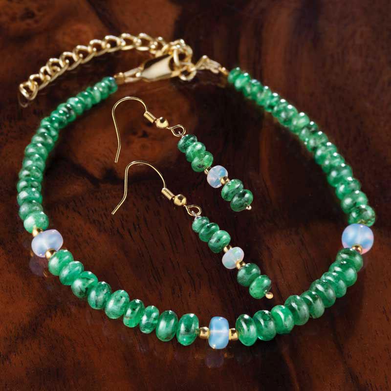 Emerald & Opal Promise Earrings & Bracelet
