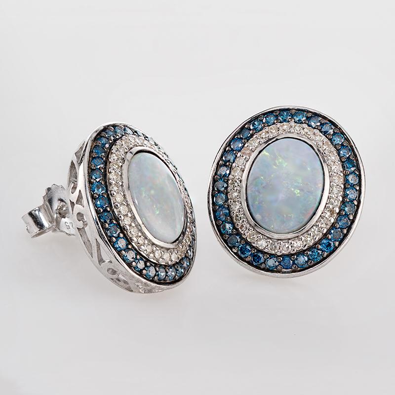 Australian Opal and Blue Diamond Earrings