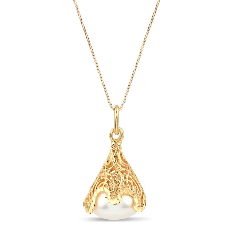 14K Italian Gold Filigree Pearl Necklace