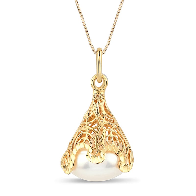 14K Italian Gold Filigree Pearl Necklace