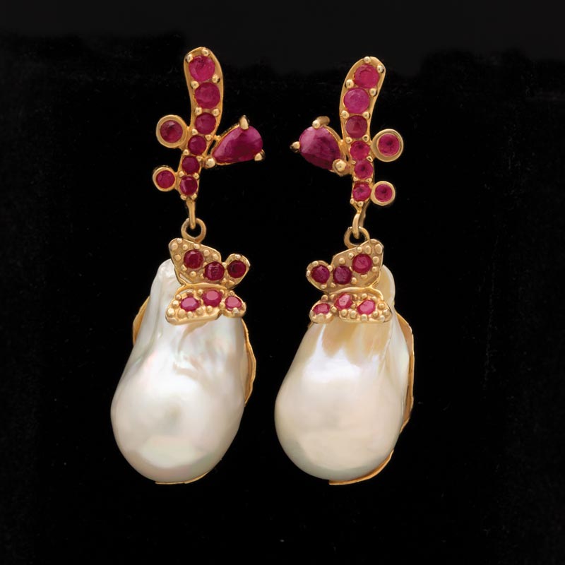 Ruby & Baroque Pearl Earrings