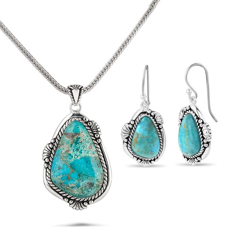 Sedona Turquoise Pendant, Chain and Earrings