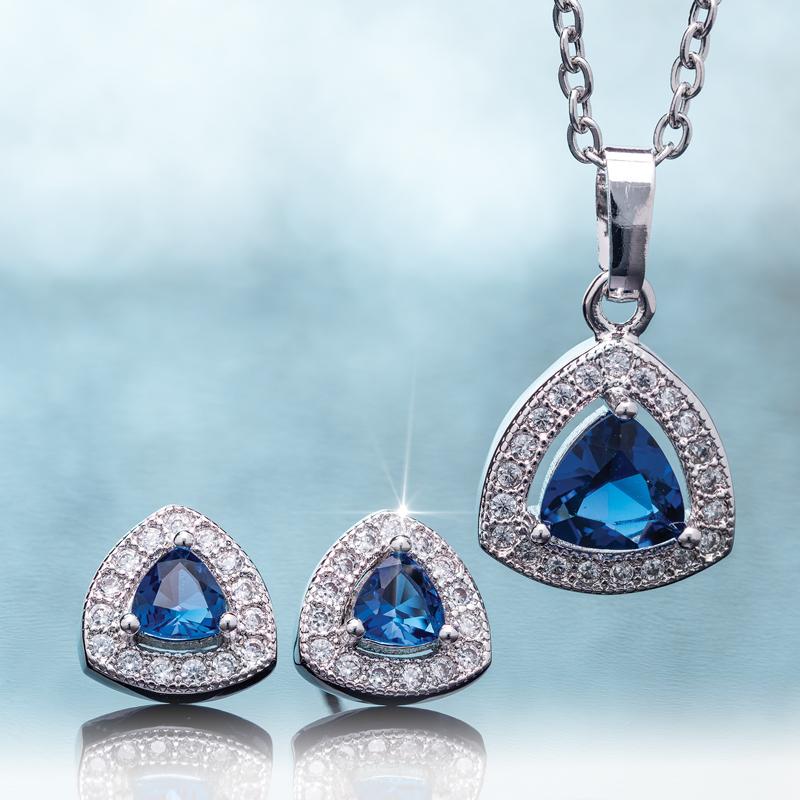 Blue Trillion Necklace & Earrings (3 3/4 ctw)
