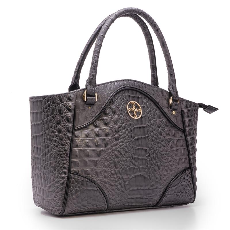 Crocodile-Embossed Handbag (Gray)