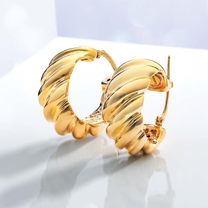 14K Italian Yellow Gold Sculpted Hoop Earrings