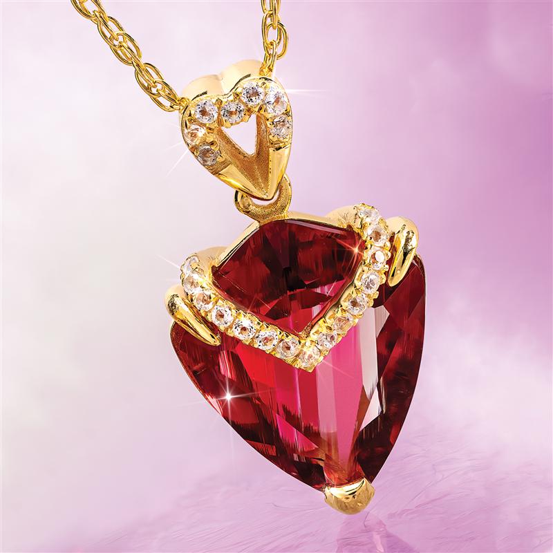 Fancy Cut Red Helenite & Diamond Necklace