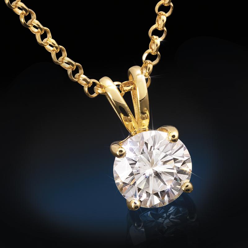 Yellow Gold-Finished Sterling Silver Moissanite Solitaire Pendant (2 carat)