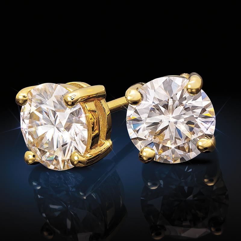Yellow Gold-Finished Sterling Silver Moissanite Solitaire Earrings (2 ctw)