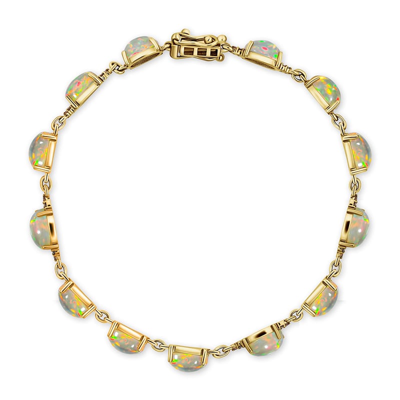 10K Yellow Gold Honeycomb Opal and Champagne Diamond Bracelet