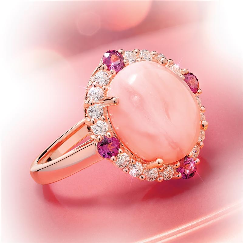 Peruvian Pink Opal & Rhodolite Ring & Earrings