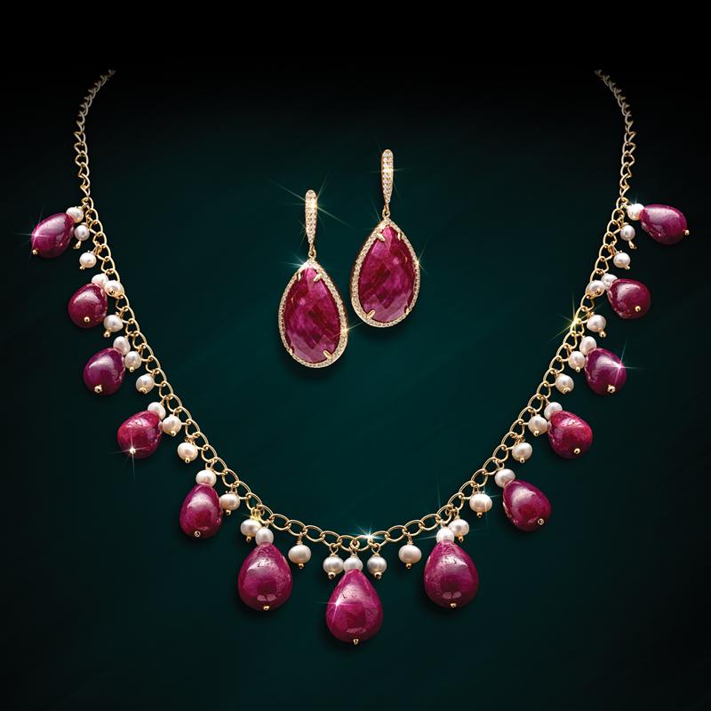 Ruby Drops Necklace and Earrings