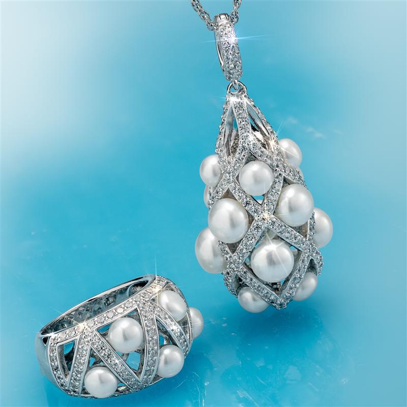 Rhodium Finished Lattice Cultured Pearl Collection