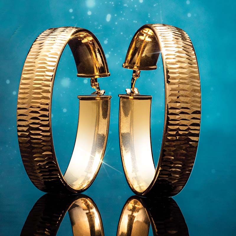 14K Yellow Gold Textured Italian Hoop Earrings