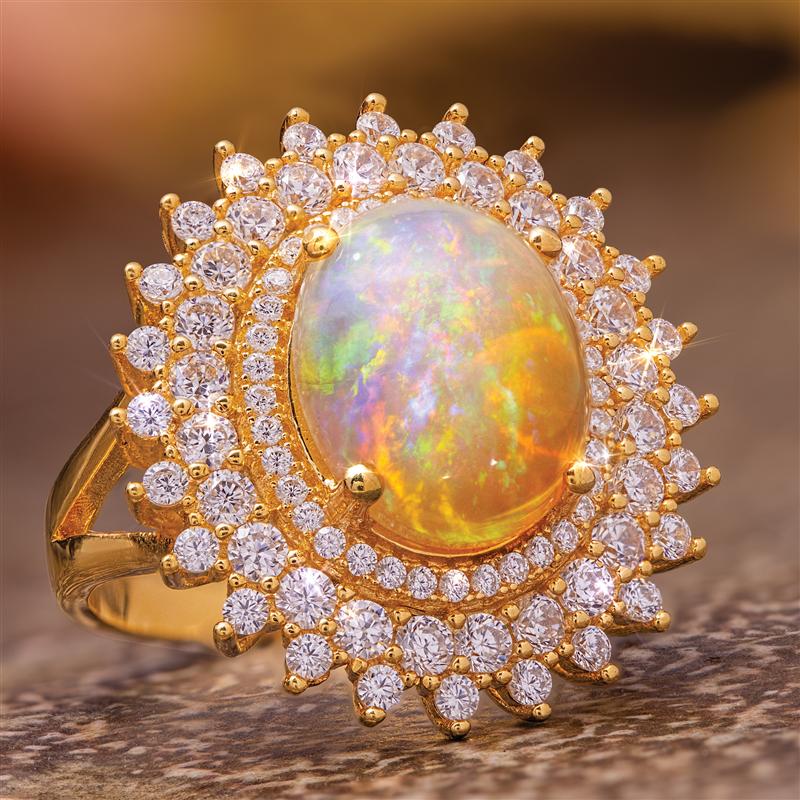 Ethiopian Opal Sun Pendant, Chain & Ring