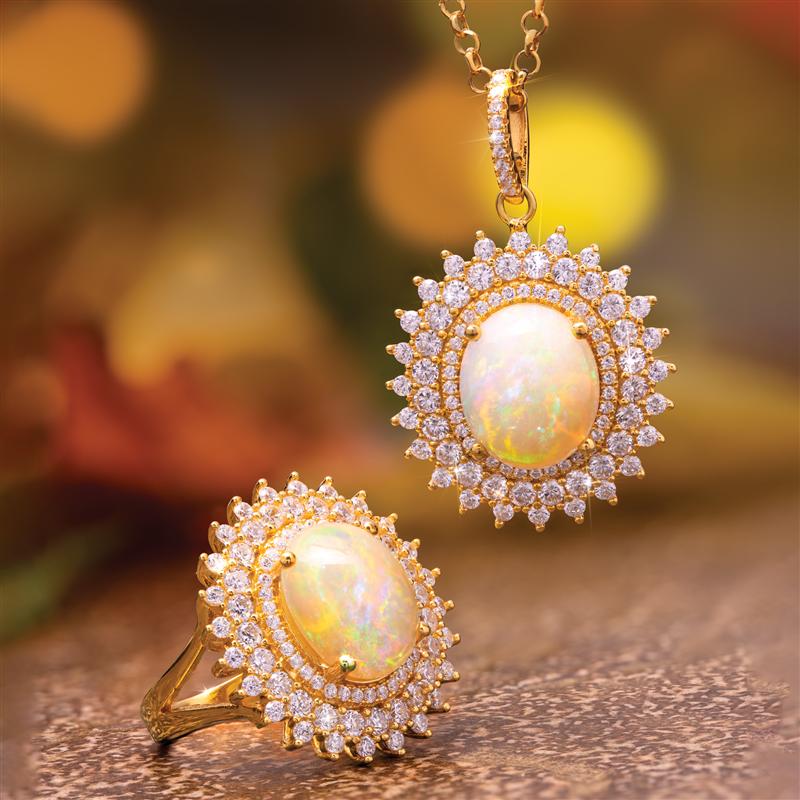 Ethiopian Opal Sun Pendant, Chain & Ring