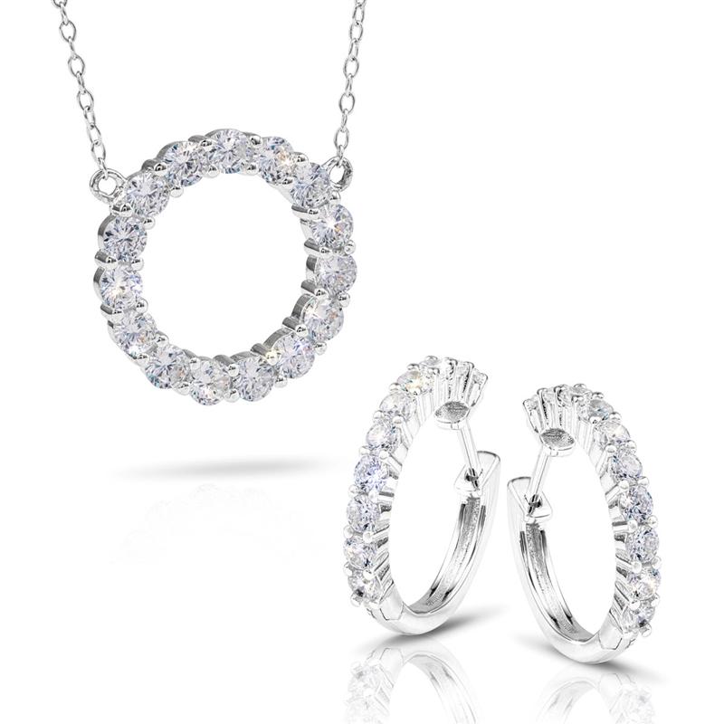 Sterling Silver Eternity Necklace and Earrings