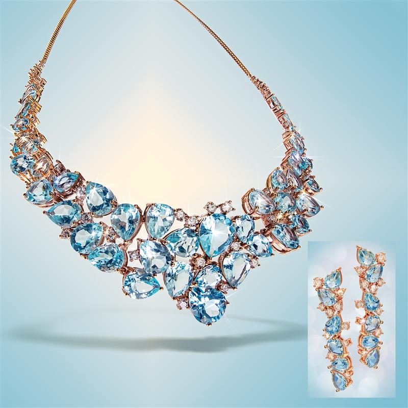 Pear-cut Blue Topaz Statement Necklace & Earrings