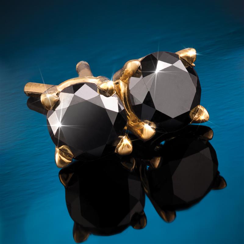 14K Yellow Gold Finished Noire Black Diamond Stud Earrings