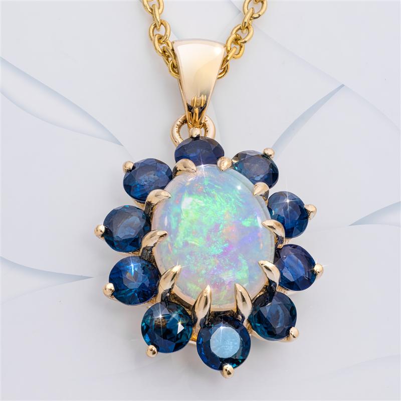 Isadora' Solid Crystal Opal Gold Necklace - Black Star Opal