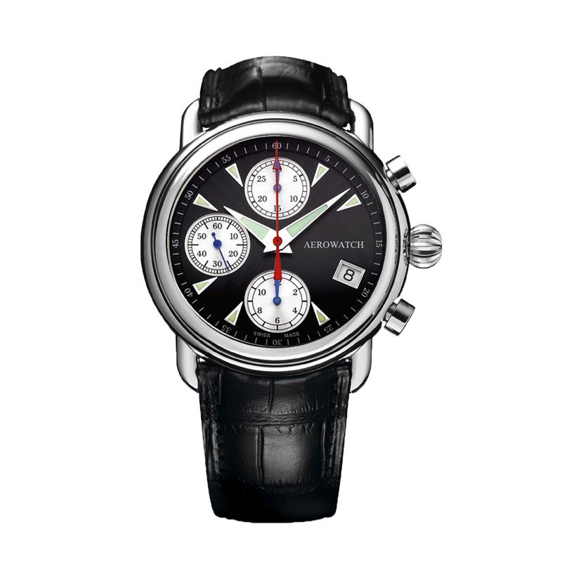 Swiss-Made Valjoux Chronograph (Silver and Black Face)