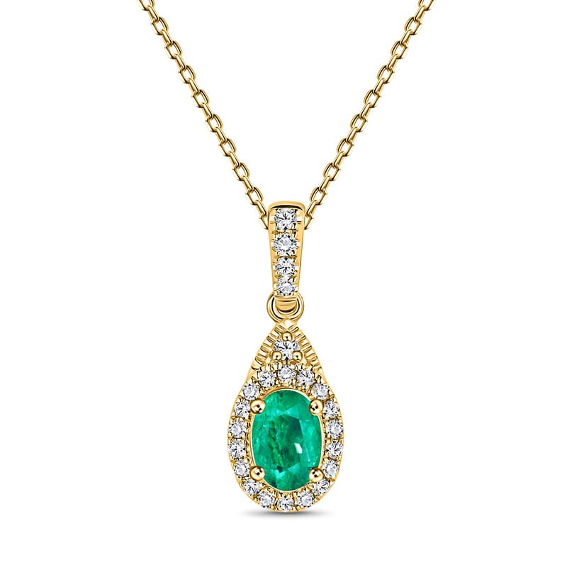 thumbnail image 2 of 2.95Ct Oval Lab-Created Emerald & Diamond Pendant – 14k Yellow Gold Finish Sterling Silver 2 of 4