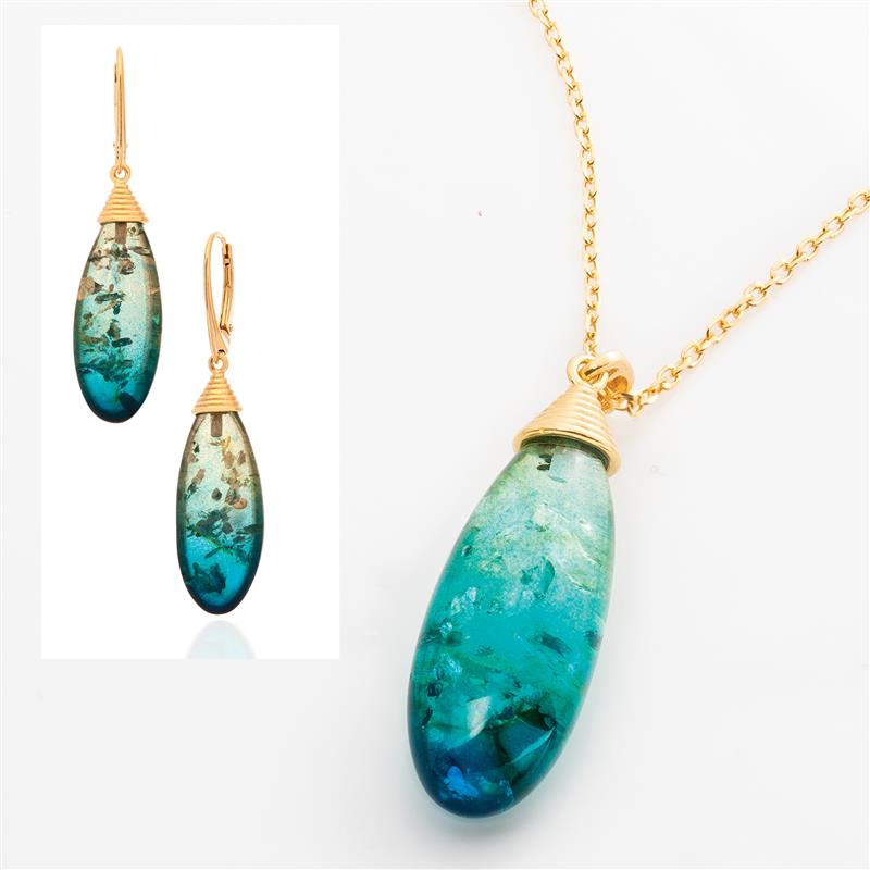 Blue Amber Ombre Necklace and Earrings