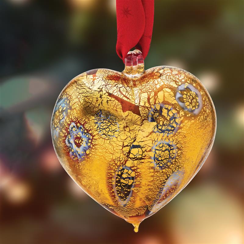 Work of Art Murano Heart Ornament (Amber)